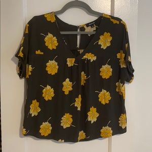 Madewell olive and golden yellow floral top